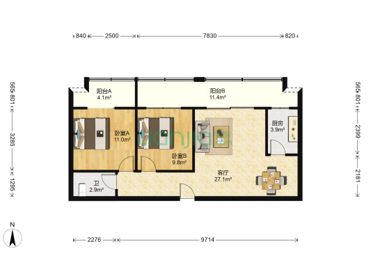 南国新城 2室1厅1卫 87平方
