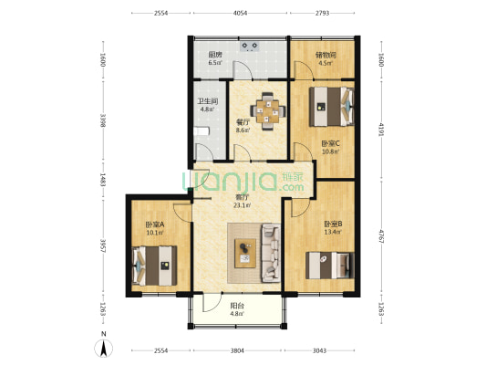 交通局宿舍 3室2厅1卫 97平方