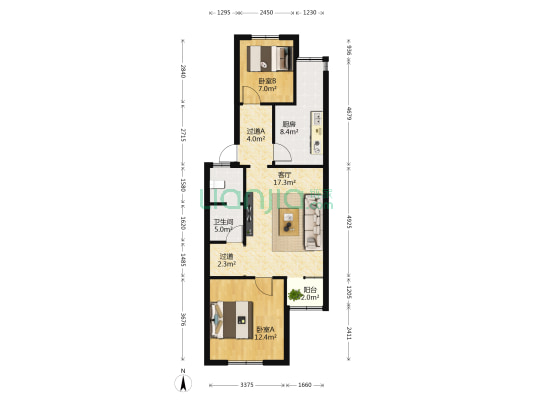 广乐里小区 2室1厅1卫 74平方