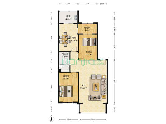 安宁小区 2室2厅1卫 105平方