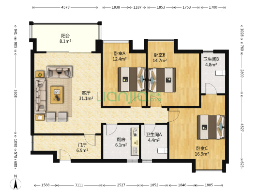 锦绣东方二期 3室1厅2卫 112平方