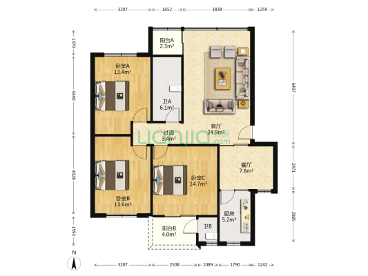 凯江路二段124号 3室2厅2卫 115平方