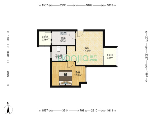 花果新居二期 1室1厅1卫 56平方