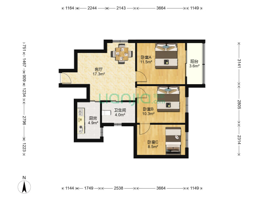 华泰苑 3室1厅1卫 85平方