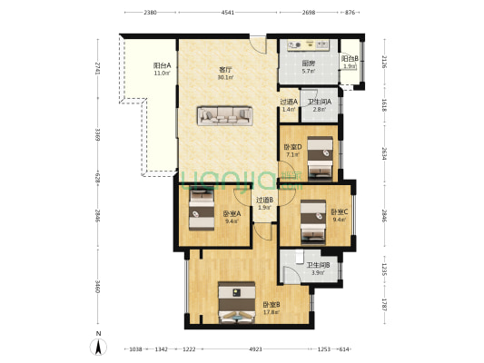 奥园玖俪湾 4室1厅2卫 126平方