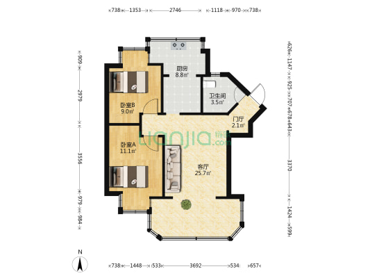 梁源小区五组团 2室1厅1卫 58平方