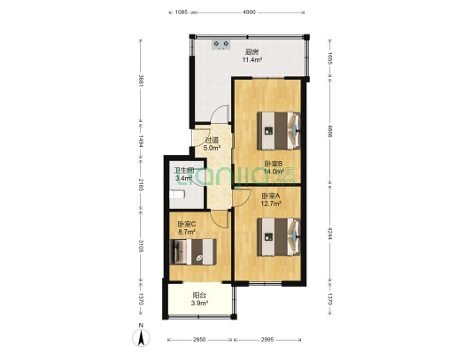 鸿驰汽贸宿舍 3室0厅1卫 68平方