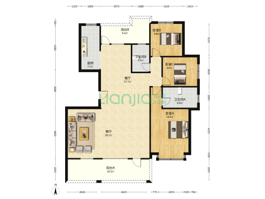 出售 天伦湾凤麟府 大平层 七米横厅 小区环境优美-户型图