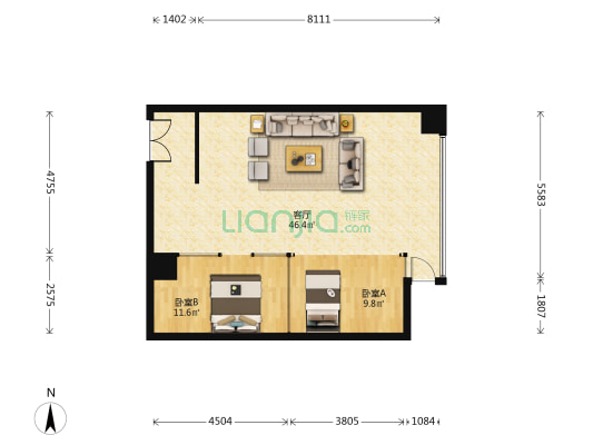 天辰大厦 2室1厅0卫 94平方