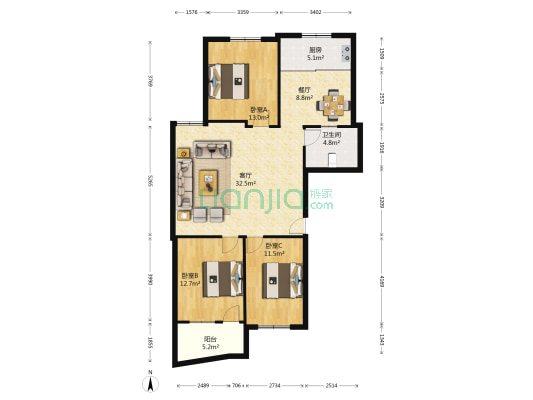 下池小区 3室2厅1卫 109平方