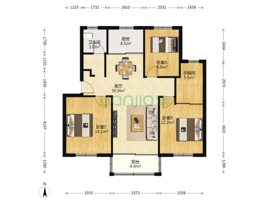 莲花新村八区 3室1厅1卫 99平方
