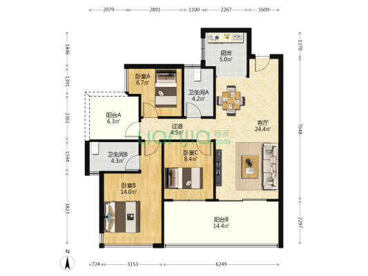 保利·明玥半山 3室1厅2卫 106平方