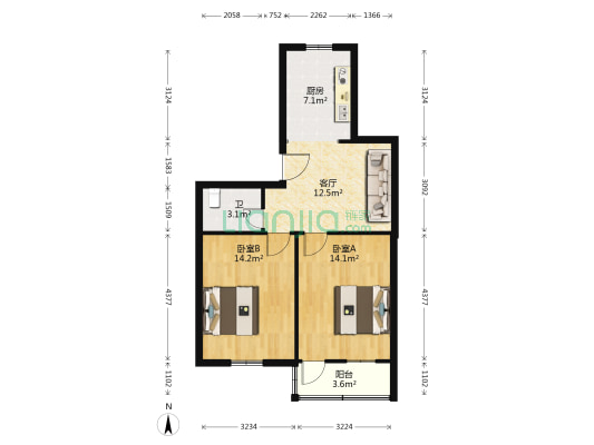 徐家浜8号小区 2室1厅1卫 66平方