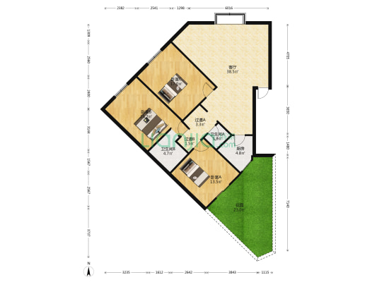 华侨公寓 3室1厅2卫 119平方