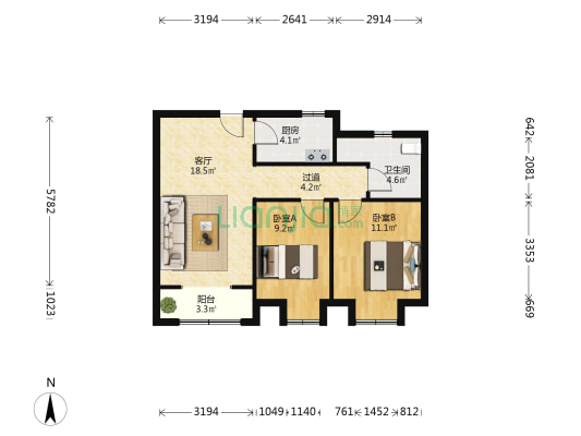 山东华府东区 2室1厅1卫 82平方