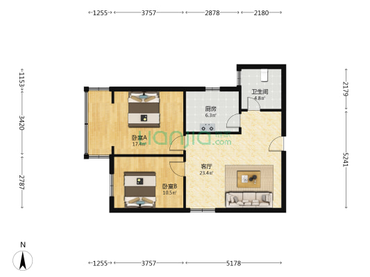 建新西路 2室1厅1卫 77平方