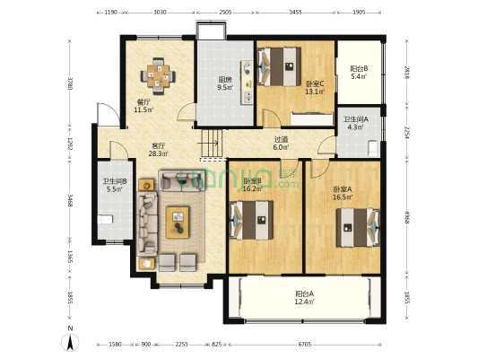 湖北银行家属院 3室2厅2卫 146平方