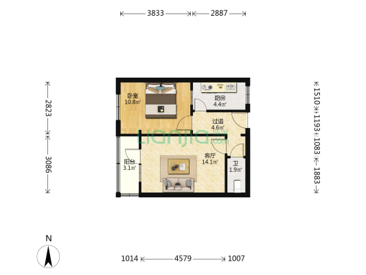 普华小区 1室1厅1卫 51平方