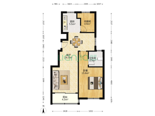 章卿小区 1室1厅1卫 84平方