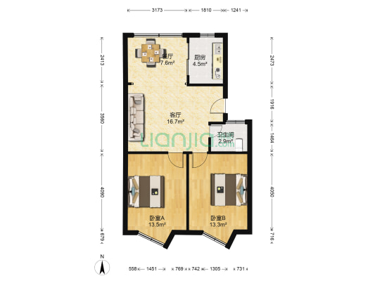 八四零零厂宿舍 2室2厅1卫 73平方