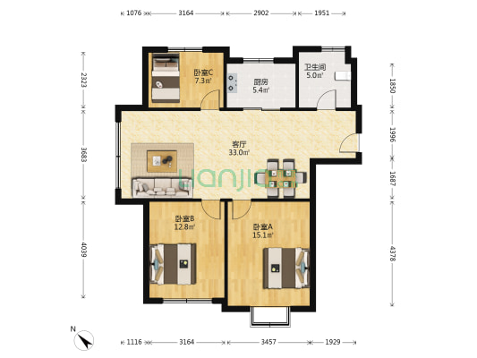 瑞纳紫轩 3室1厅1卫 113平方