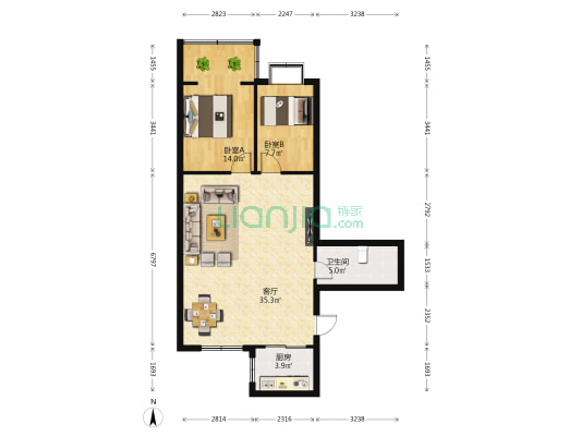 福隆新居 2室1厅1卫 90平方