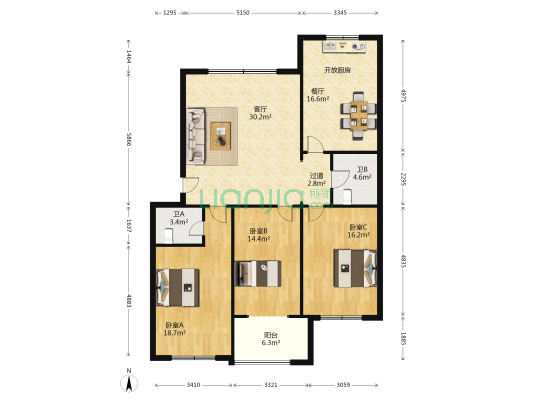 西苑丽景A区 3室2厅2卫 138平方