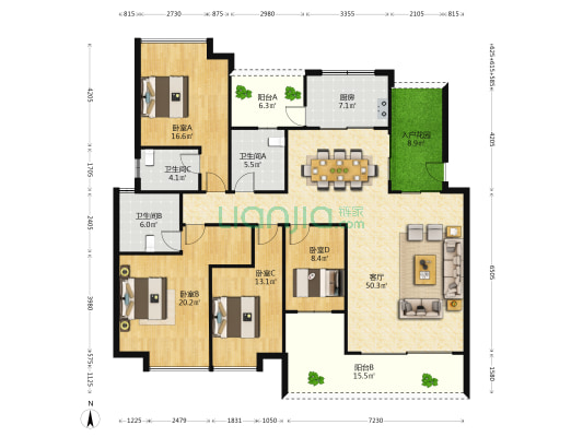 卢浮公馆 4室1厅3卫 186平方