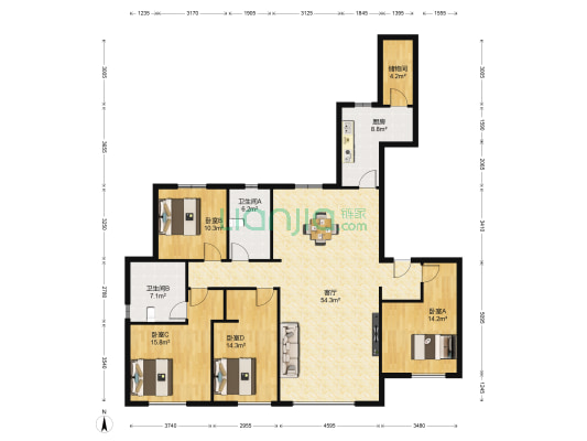 中海天誉 4室1厅2卫 165平方