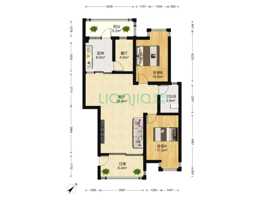 都市丽景 2室2厅1卫 95平方