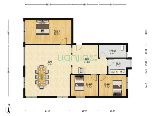 信合宿舍 3室2厅1卫 123平方