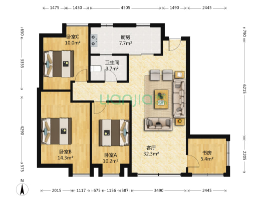 狮龙雅苑 4室1厅1卫 125平方
