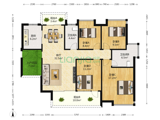碧桂园豪进广场 4室1厅2卫 140平方