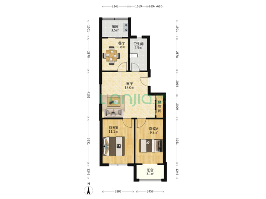 向阳家园 2室2厅1卫 76平方