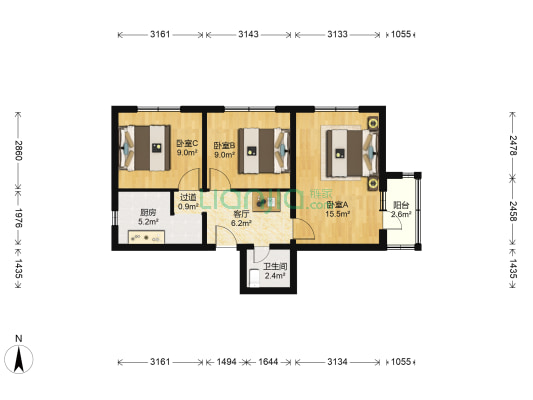 新外大街18号 3室1厅1卫 67平方