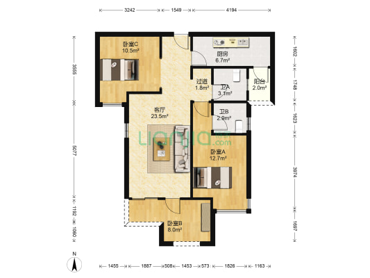 金茂国际生态新城茁悦 3室1厅2卫 87平方