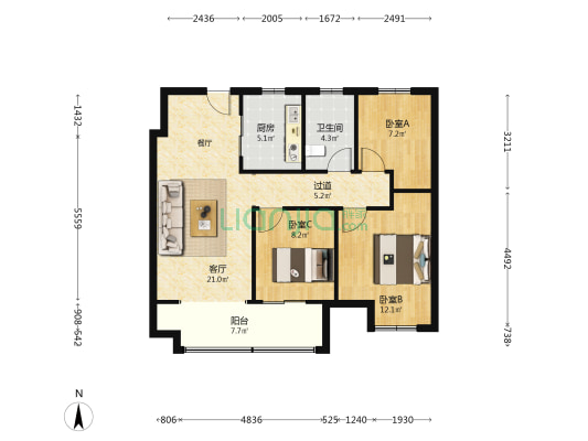 华润置地悦玺台 3室1厅1卫 103平方