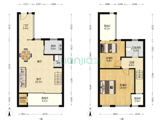 中泰天成南山一品 2室1厅2卫 87平方