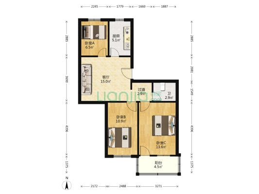 汇头巷小区 3室1厅1卫 72平方