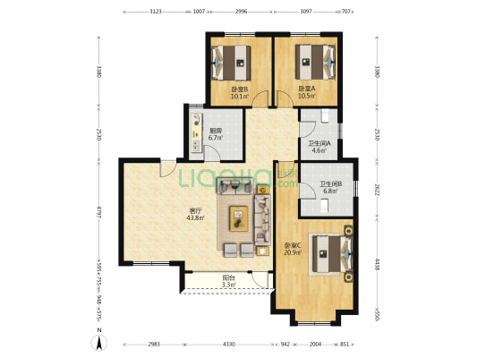 鸿坤南院幽静洋房，近高铁，一梯一户，前后水系-户型图