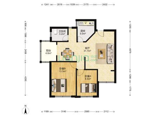 南岭花园 2室1厅1卫 78平方