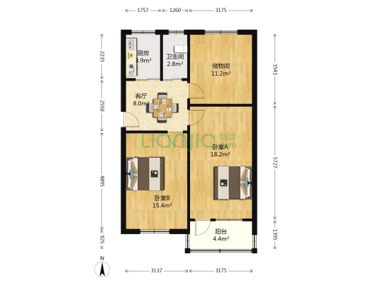 天伦小区 2室1厅1卫 74平方