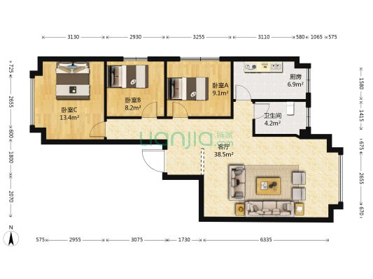 兴居园小区 3室1厅1卫 98平方