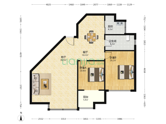 天同苑 2室2厅1卫 134平方