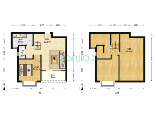 金港生活广场 1室1厅1卫 107平方