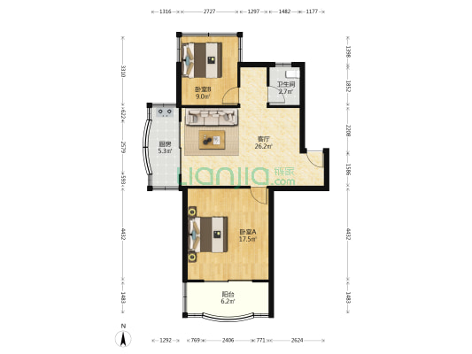 昌鑫时代绿园 2室1厅1卫 74平方