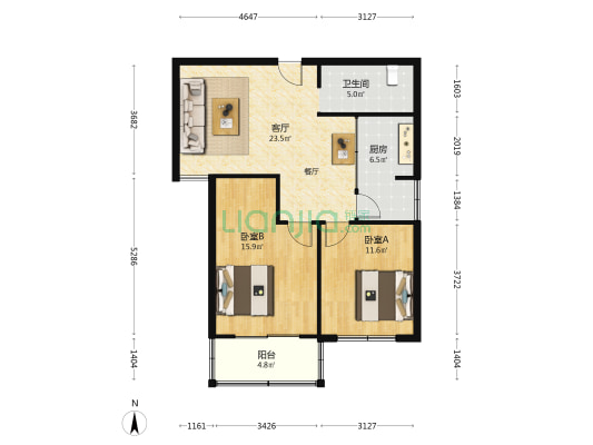 全威花园东院 2室1厅1卫 86平方