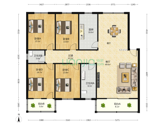 神州佳园 4室1厅2卫 171平方