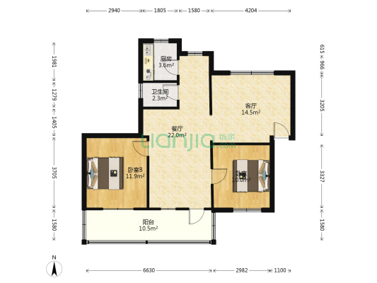 新路口房产局家属房 2室2厅1卫 85平方