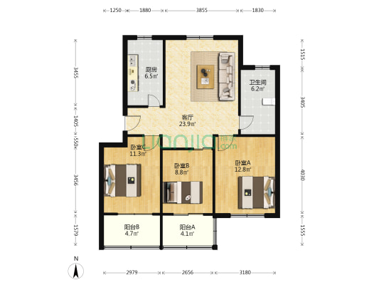 洪仁苑 3室1厅1卫 97平方